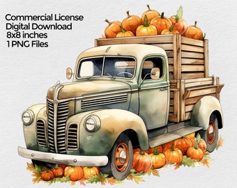 Farm Truck with Pumpkins Clipart, Fall Pumpkin PNG file, Sublimation Clip art on transparent background