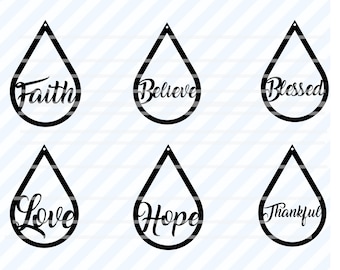 Earrings SVG Bundle Teardrop Earrings svg Thankful, blessed, Faith, Earring vector, Tear drop earring, Leather earrings svg Earring Template