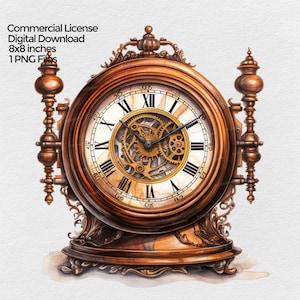 Steampunk Clock Clipart Digital Download, Png Sublimation Design, Scrapbooking & Junk journal PNG file, transparent background