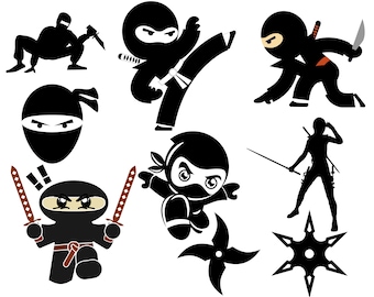 Ninja SVG Bundle, Ninja svg file for cricut, Chinese star Design Elements Vector image, clip art svg, png, dxf, esp Ninja boy karate clipart