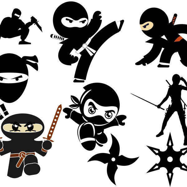 Ninja SVG Bundle, Ninja svg file for cricut, Chinese star Design Elements Vector image, clip art svg, png, dxf, esp Ninja boy karate clipart