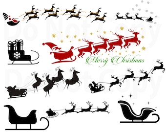 Santas Sleigh SVG Bundle, Christmas Vector image, Christmas svg file for cricut, reindeer sleigh silhouette, Christmas clip art png, dxf,esp