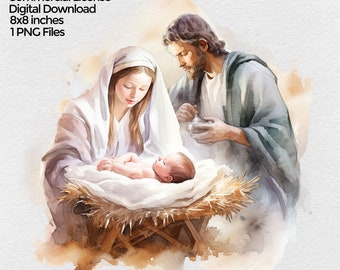 Nativity Baby Jesus Watercolor Clipart, Christmas nativity PNG file,  Nativity Sublimation Design Image, Clip art on transparent background
