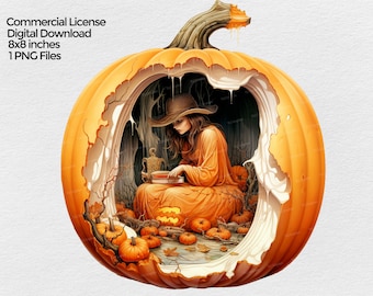 Hexe Kürbis Haus ClipArt, Halloween Clipart Png-Dateien, Kürbis Hexe Sublimation Bild auf transparentem Hintergrund, kommerzielle Lizenz