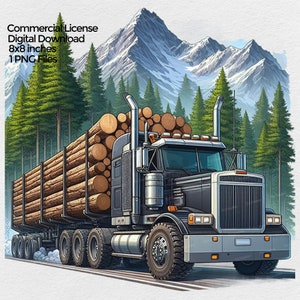 Camion forestier png pour sublimation, camion bûcheron dans des cliparts forêt, conception de t-shirt montagnes bûcheron, image de bûcheron fond Transparent