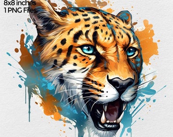 Cheetah Watercolor Png for Sublimation Designs, Png Image File for T Shirt & Mug design, Digital Download Print File, Cheetah Clipart