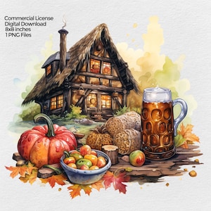 Thanksgiving Cabin With Beer Fall PNG File Clipart, Octoberfest Sublimation Design Image on transparent background, Digital Illustration