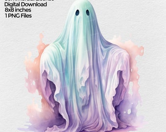 Halloween Ghost Watercolor Png, Pastel Halloween Clipart Image, Spooky Autumn Halloween Clip art, Fall Sublimation Designs Digital Download