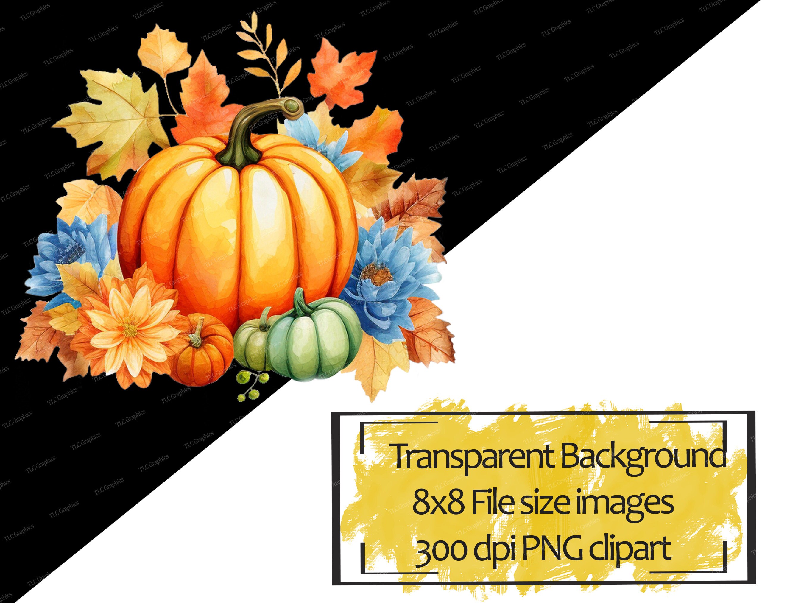 Fall Pumpkin With Leaves and Flowers Png Clipart, Autumn Floral Png ...