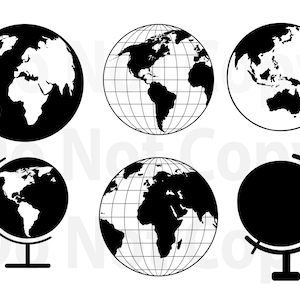 Globe SVG Bundle, fichier Svg de carte du monde pour cricut, terre svg, image vectorielle d'éléments de conception, clipart, svg, png, dxf, esp Logo globe terrestre
