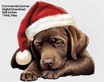 Labrador retriever durmiendo con un sombrero de Santa clipart, archivo PNG de Navidad de Labrador, imágenes prediseñadas de sublimación de tazas en un fondo transparente