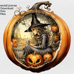 Halloween Witch with Pumpkins clip art, Halloween Clipart png files, Pumpkin Witch Image on transparent background, commercial License