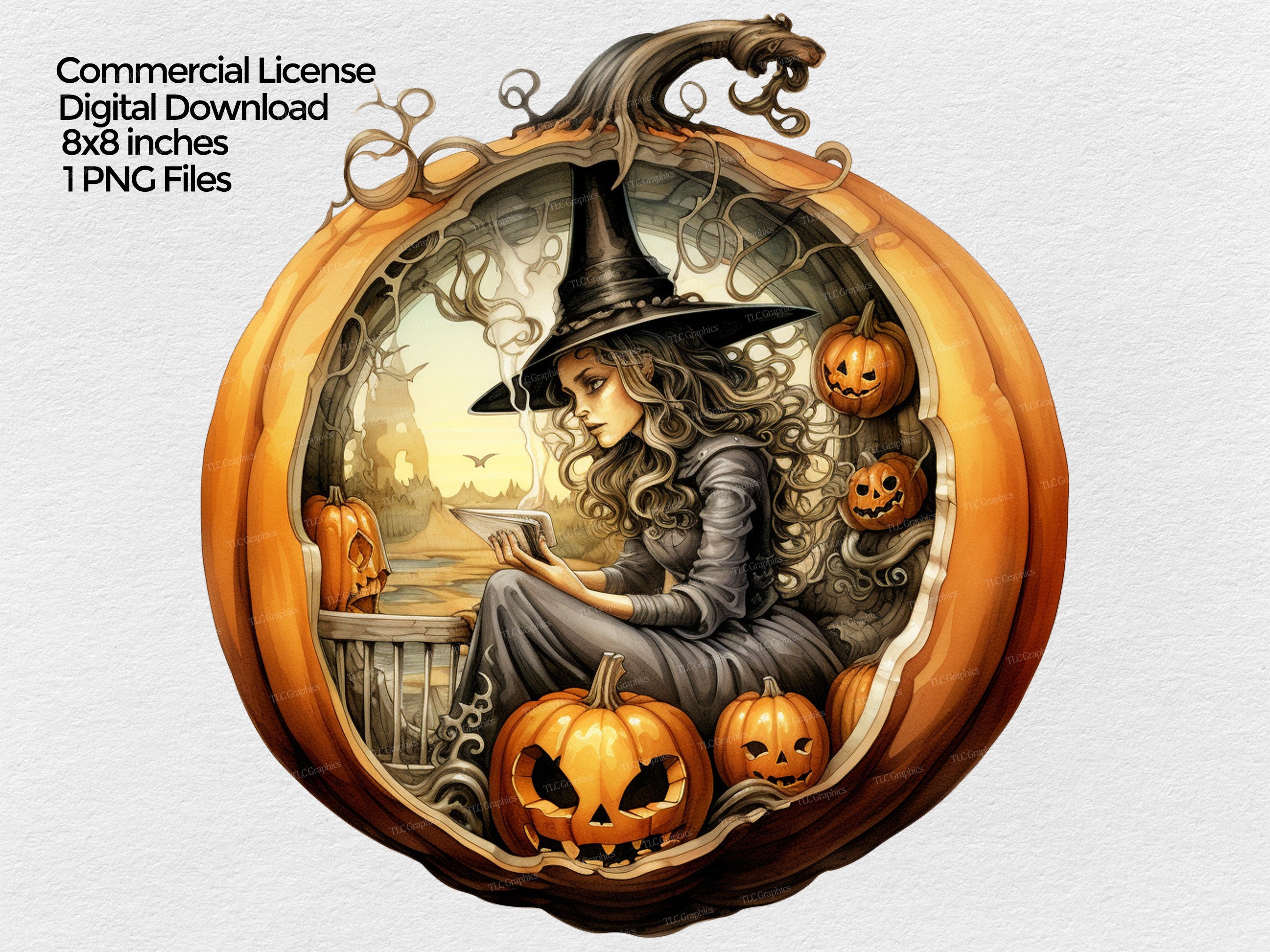 Halloween Witch with Pumpkins clip art, Halloween Clipart png files, Pumpkin Witch Image on transparent background, commercial License