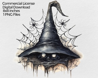 Clipart kapelusza czarownicy, Straszny plik PNG kapelusza czarownicy na Halloween, Kapelusz czarownicy z pajęczynami, Sublimacja, clipart na przezroczystym tle