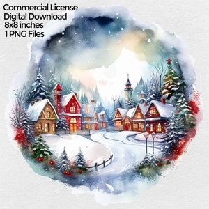 Winter Christmas Village Houses Png for Sublimation, Christmas Village PNG file, Christmas Print Clip Art on transparent background
