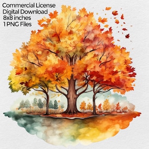 Fall Trees Png Clipart, Autumn Trees Png Images for Sublimation designs with transparent background,