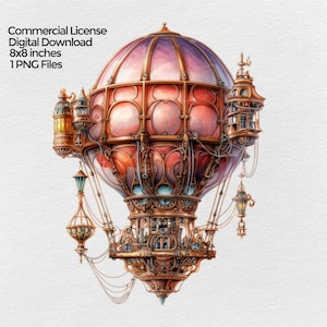 Steampunk Flying Machine Clipart Digital Download, Png Sublimation Design, Scrapbooking & Junk journal PNG file, transparent background