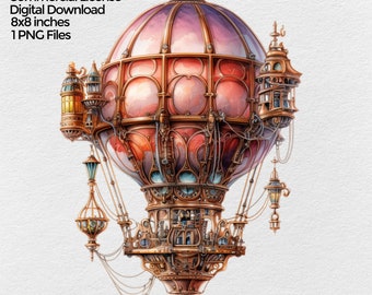 Steampunk Flying Machine Clipart Digital Download, Png Sublimation Design, Scrapbooking & Junk journal PNG file, transparent background