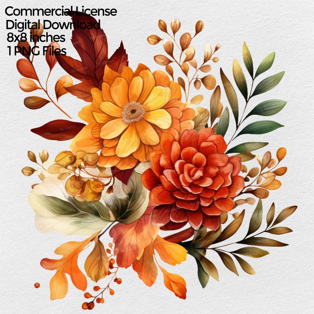 Fall Flowers & Leaves Png Clipart, Autumn Floral Png Images for ...
