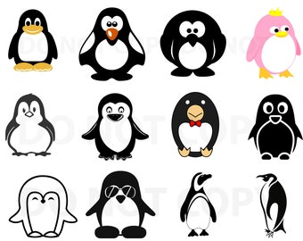 Penguin SVG Bundle, Penguin Vector, Svg file for cricut, Design Elements, File for silhouette, Penguin png, dxf esp Cartoon penguin clipart