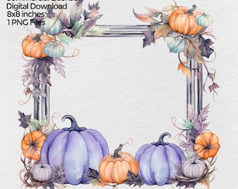 Imágenes Prediseñadas de marco de Halloween, acuarela cuadrada Png, marcos de otoño Clip art imagen, Clip art de Halloween, diseños de sublimación de otoño descarga Digital