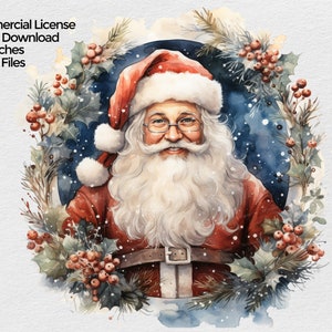 Santa Clause Clipart, Watercolor Santa PNG file, Sublimation Clip art on transparent background, Christmas Holiday Clipart