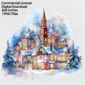 Christmas Winter Village Houses Clipart, Christmas Village PNG file, Winter Mug & Shirt Sublimation Clip Art on transparent background