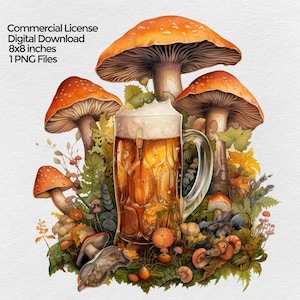 Beer Mug with Mushrooms PNG File Clipart, Octoberfest Sublimation Design Images, transparent background, Home Craft Beer Brewer Illustration