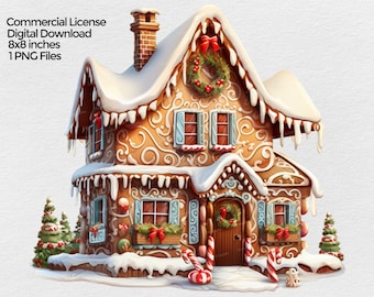 Gingerbread House Clipart, Gingerbread  House Christmas PNG file Clipart, Gingerbread cookie Sublimation Design, Transparent Background Png