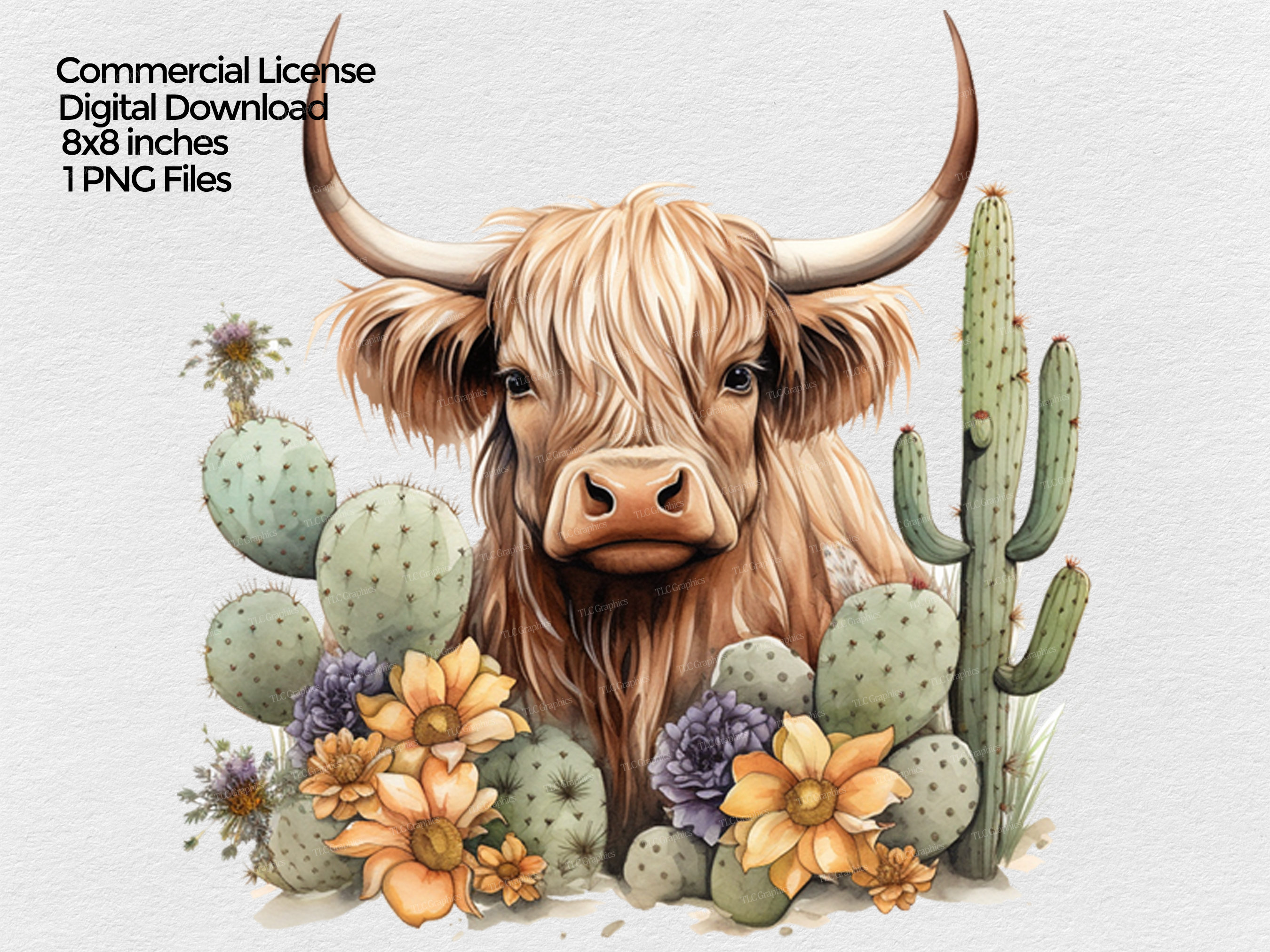 Highland Cow With Flowers Watercolor Clipart Png Image for Sublimation ...