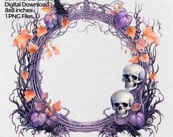 Halloween Frame clipart, Round Watercolor Png, Fall Frames Clip art Image, Halloween Clip art, Fall Sublimation Designs Digital Download