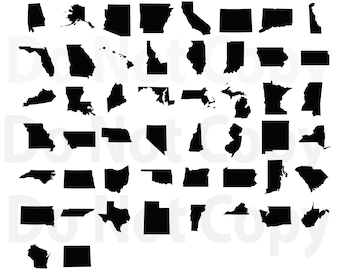 50 States SVG Bundle, United states Map Svg file for cricut, State Design Elements Vector image, clip art ,svg, png, dxf, esp Silhouettes