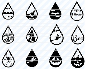 Halloween Oorbellen SVG Bundel Teardrop Oorbellen svg Earring vector, Tear drop earring, Lederen oorbellen svg Halloween Earring Template