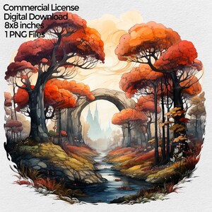 Enchanted Fall Forest Png Clipart, Autumn trees Png Images for Sublimation designs with transparent background,