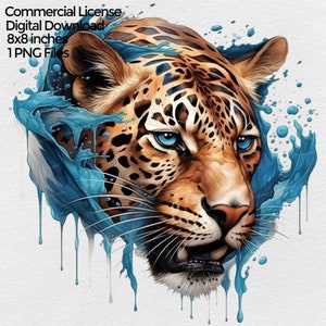 Jaguar aquarel Png voor sublimatie ontwerpen, Png-afbeeldingsbestand voor T-shirt & mok ontwerp, digitale download afdrukbestand, Jaguar hoofd clipart
