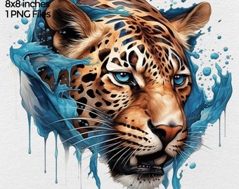 Jaguar Aquarell Png für Sublimationsdesigns, Png-Bilddatei für T-Shirt- & Becherdesign, Digital Download Print-Datei, Jaguar Kopf Clipart