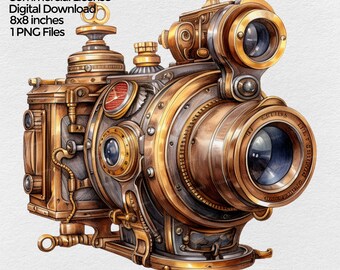 Steampunk Camera Clipart Digital Download, Png Sublimation Design, Scrapbooking & Junk journal PNG file, transparent background