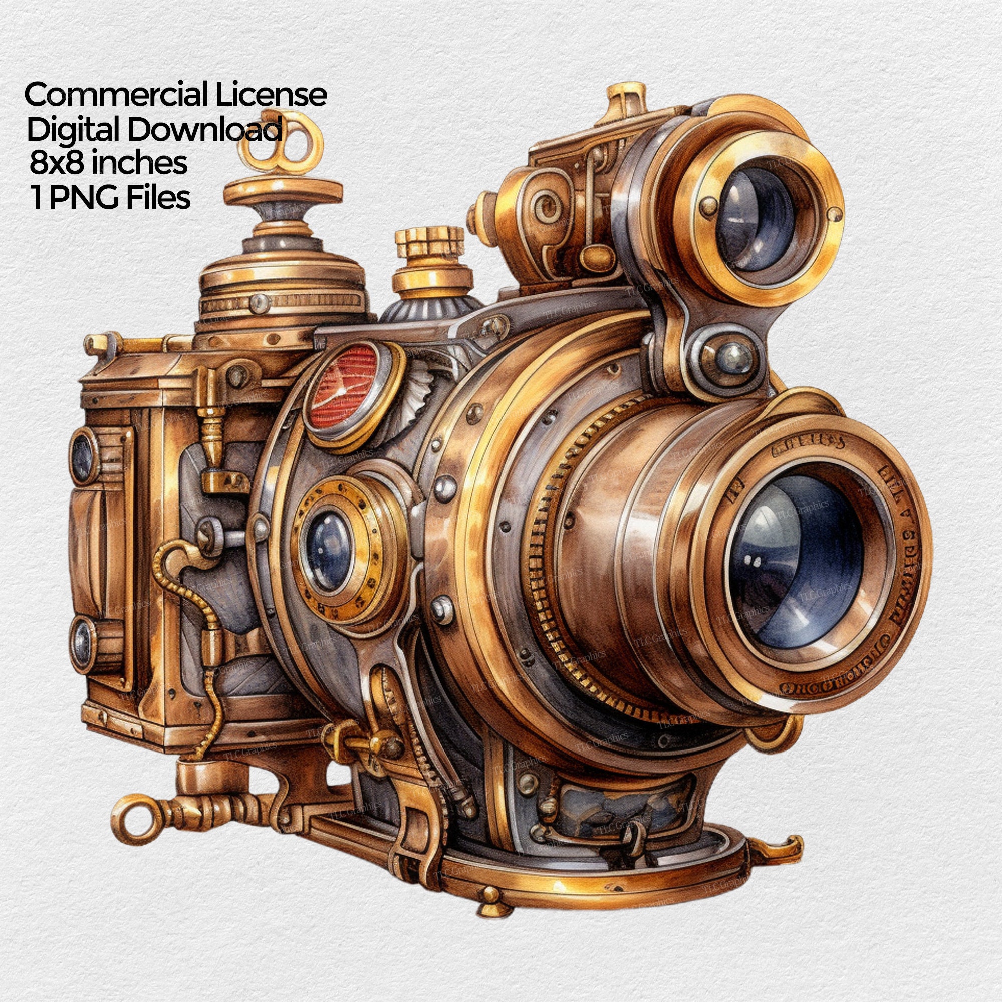 スチームパンク カメラ クリップアート デジタル ダウンロード、PNG
