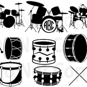 Drums SVG Bundle Drum Set Svg file for cricut, Bass Drum svg, Design Elements Vector image clip art, Snare drum png, dxf, esp stick Monogram