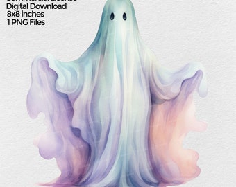 Halloween Ghost Watercolor Png, Pastel Halloween Clipart Image, Spooky Autumn Halloween Clip art, Fall Sublimation Designs Digital Download