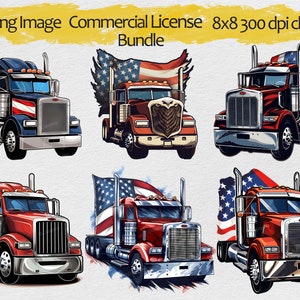 Semi Truck Rig Bundle with the American flag Png, 6 Semi Truck Graphic clip art images for sublimation, tractor-trailer clipart