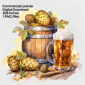 Beer Hops & Keg PNG File Clipart, Octoberfest Sublimation Design Images on transparent background, Home Beer Brewer Digital Illustration
