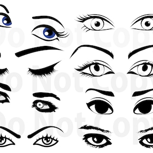 Eyes SVG Bundle, Womans eyes Svg file for cricut,  Eyelash Svg Design Elements Vector image, clip art , Face Building, Eye png, dxf, esp