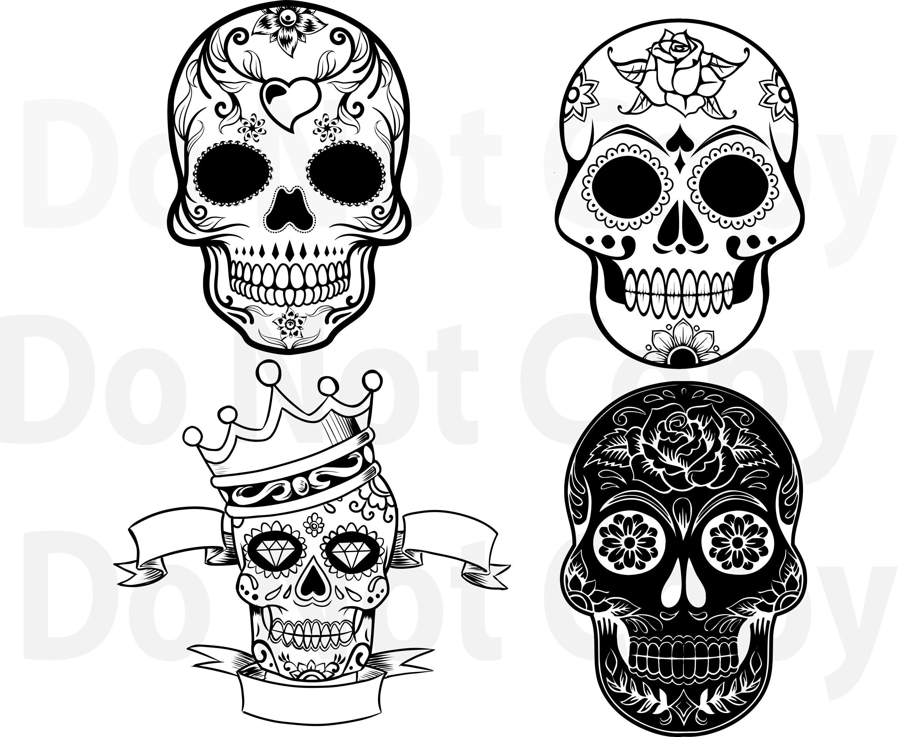 Sugar Skull SVG Bundle, Skulls svg file for cricut, Design Elements Vector  image, clip art svg, png, dxf, esp, Svg Filed for Silhouette For Blank Sugar Skull Template