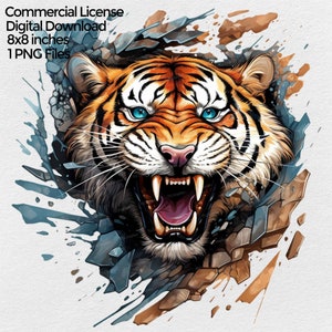 Tiger Watercolor Png for Sublimation Designs, Png Image File for T Shirt & Mug design, Digital Download Print File, Tiger Clipart