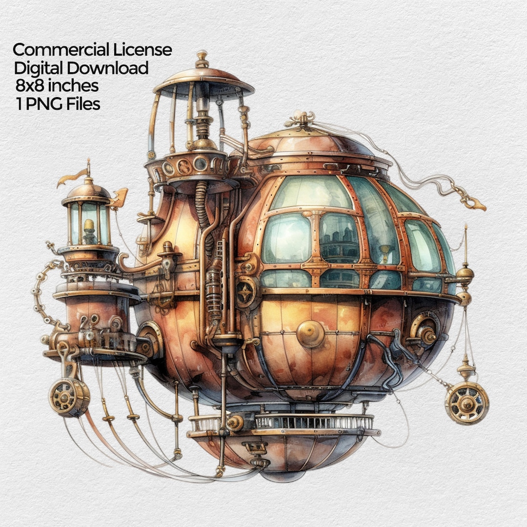 Steampunk Flying Machine Clipart Digital Download, Png Sublimation ...