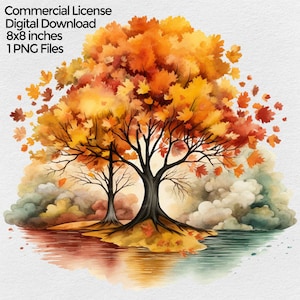 Fall Trees Png Clipart, Autumn Trees Png Images for Sublimation designs with transparent background, Fall Print digital download