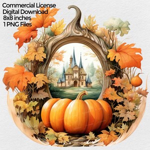Calabaza de otoño con hojas y flores Png Clipart, Otoño Floral Imágenes Png para diseños de sublimación con fondo transparente,