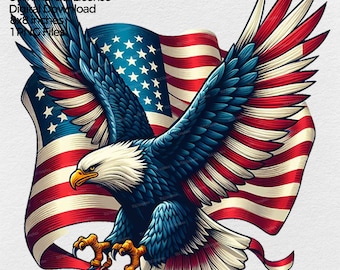 Patriotic Eagle with American Flag Png for Sublimation, US Eagle clipart, 4th of July T shirt Design, Usa Flag with Transparent Background