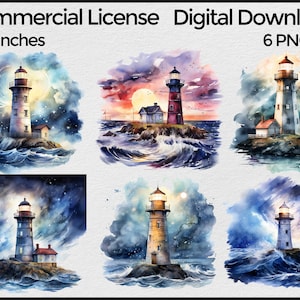 Watercolor Lighthouse Png Image, Stormy Lighthouse Bundle for Sublimation png clipart, Nautical watercolor clip art